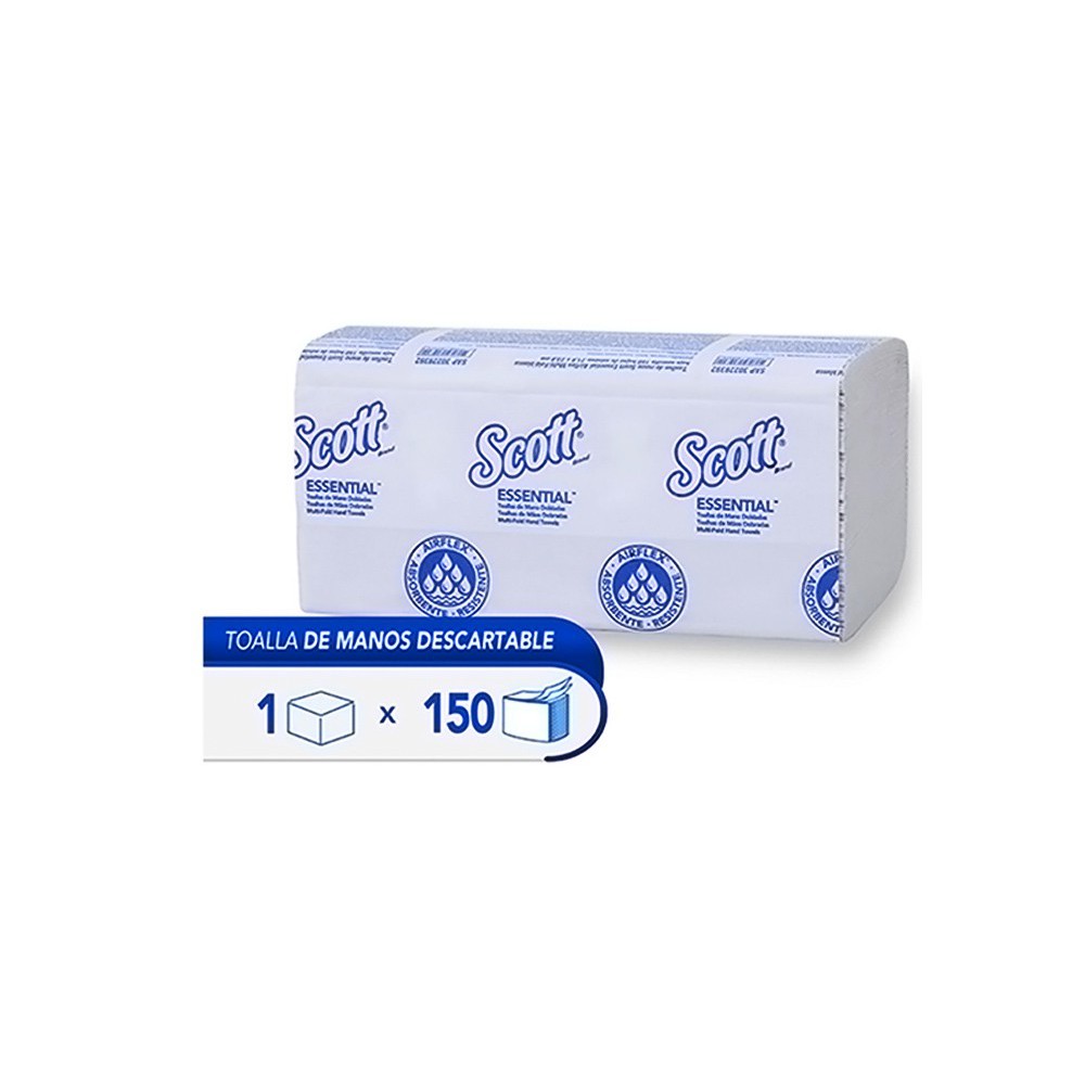 PAPEL TOALLA DE MANOS HOJA SENCILLA INTERFOLIADA SCOTT ESSENTIAL X 150 (30228392)