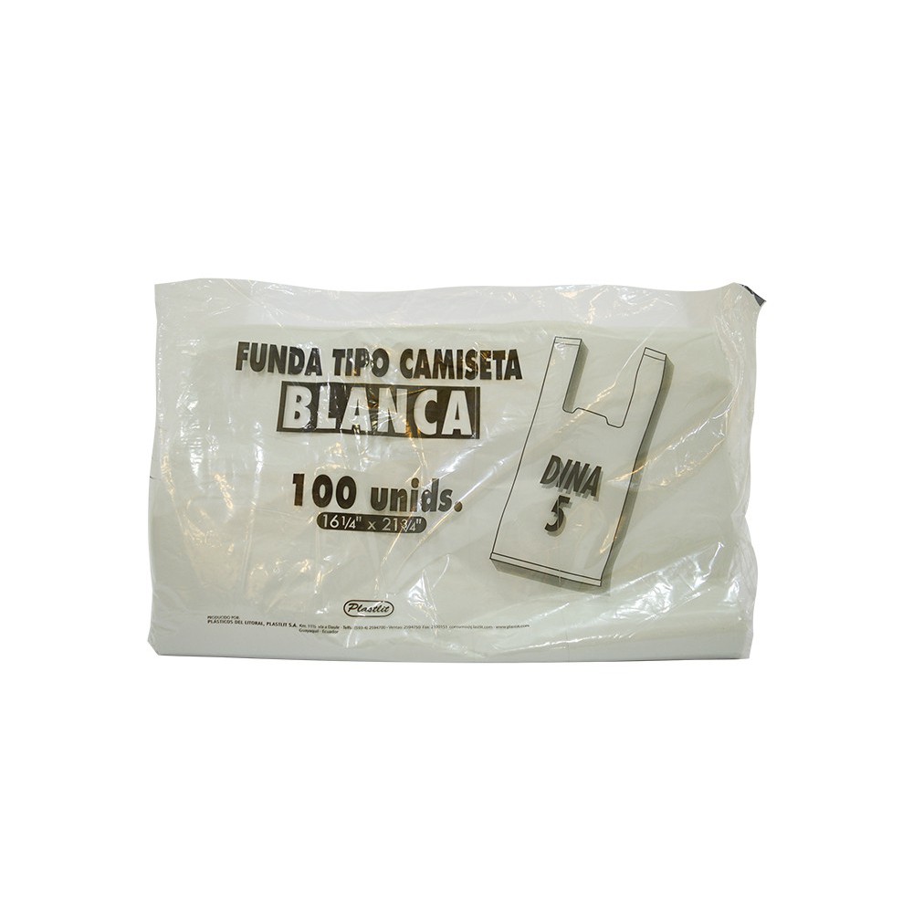 FUNDA TIPO CAMISETA BLANCA PLASTLIT 100 UND