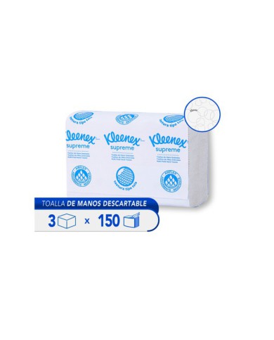 PAPEL TOALLA DE MANOS DOBLE HOJA MULTIFOLD KLEENEX SUPREME X 150