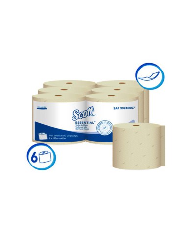 PAPEL TOALLA DE MANOS HOJA SENCILLA NATURAL SCOTT ESSENTIAL 100 MTS