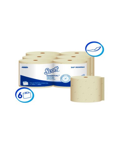 PAPEL TOALLA DE MANOS HOJA SENCILLA NATURAL SCOTT ESSENTIAL 250 MTS