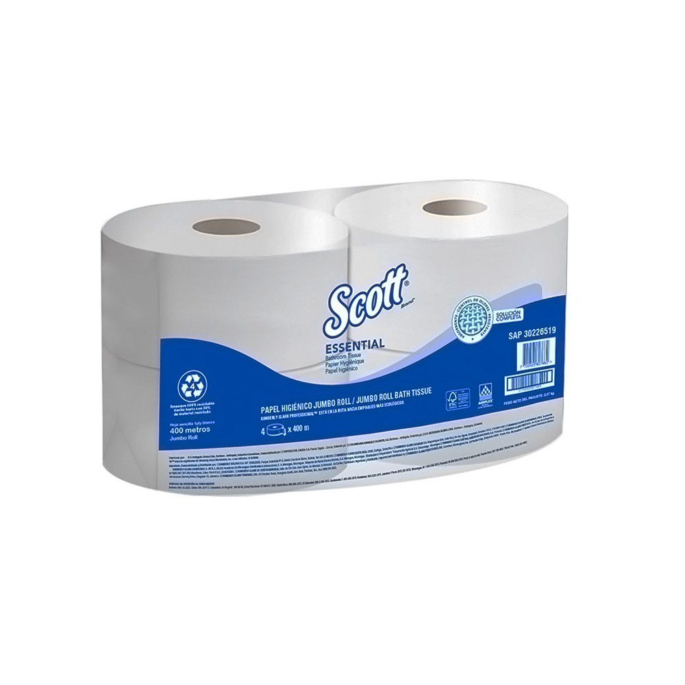 PAPEL HIGIENICO HOJA SENCILLA ROLLO JUMBO SCOTT ESSENTIAL 400 MTS