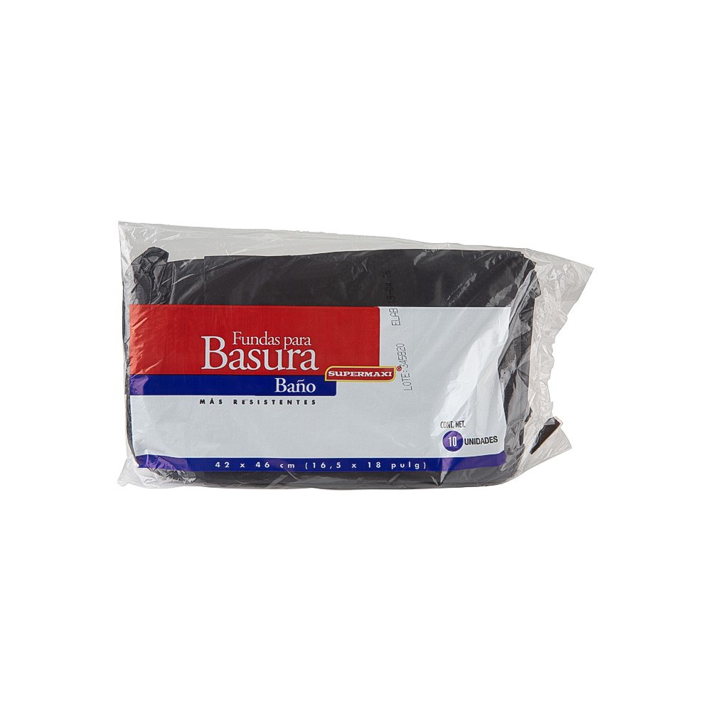 FUNDAS DE BASURA PARA BAÑO SUPERMAXI (42 CM X 46 CM) (X 10)