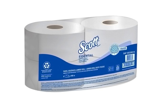 PAPEL HIGIENICO HOJA SENCILLA ROLLO JUMBO SCOTT ESSENTIAL CAJA (4 X 400 MTS) (30226519)