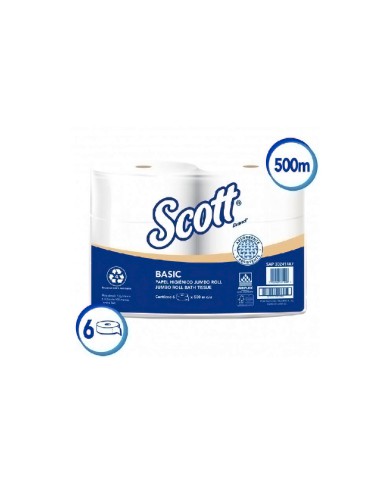 PAPEL HIGIENICO HOJA SENCILLA ROLLO JUMBO SCOTT BASIC CAJA (6 X 500 MTS) (30241407)