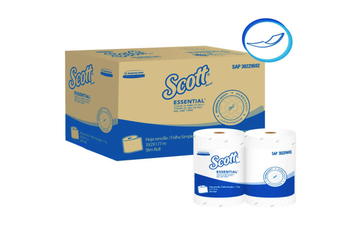 PAPEL TOALLA DE MANOS HOJA SENCILLA ROLLO SCOTT ESSENTIAL PACK (2 X 177 MTS) (30229692)