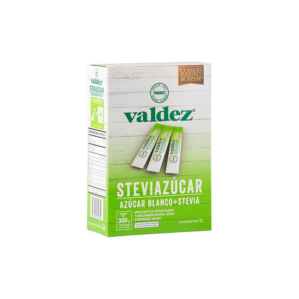 AZUCAR BLANCA MAS STEVIA VALDEZ 300 G (120 X 2.5 G)